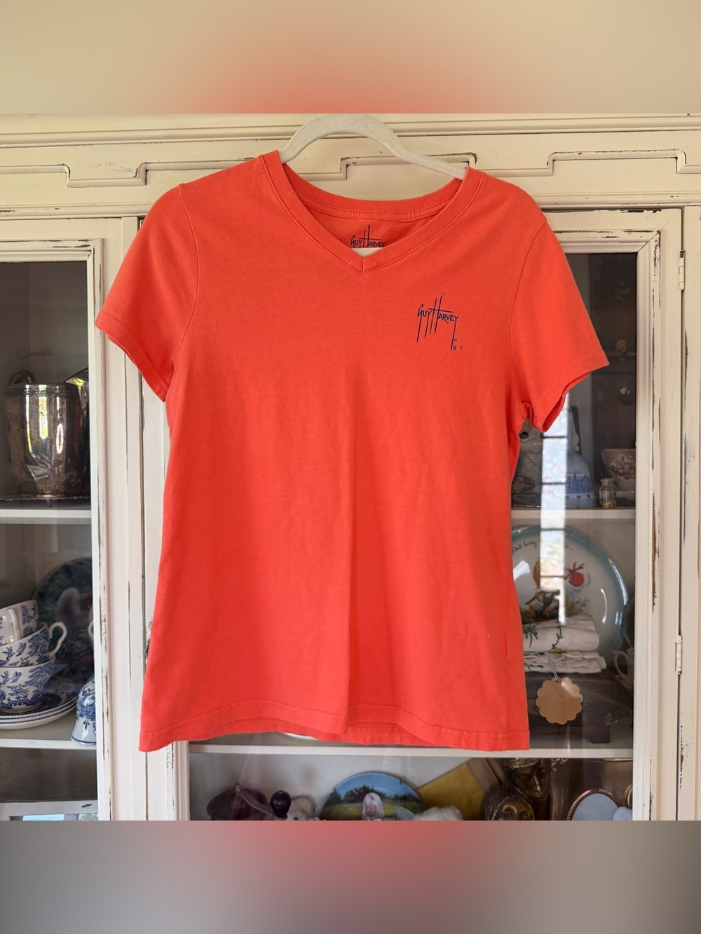 Guy Harvey Coral V-Neck Short Sleeve Tee with Embroidered Logo
